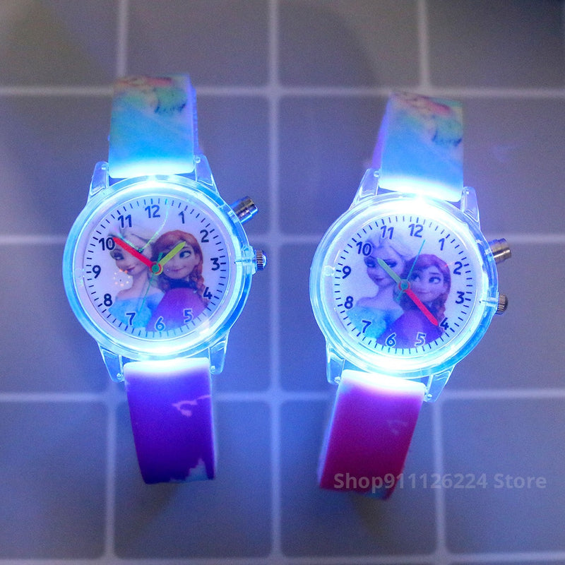 Disney Princess Elsa Kids Watches Girls Silicone Strap Cartoon Rabbit Dinosaur Light Children Wrist Watch Clock reloj infantil