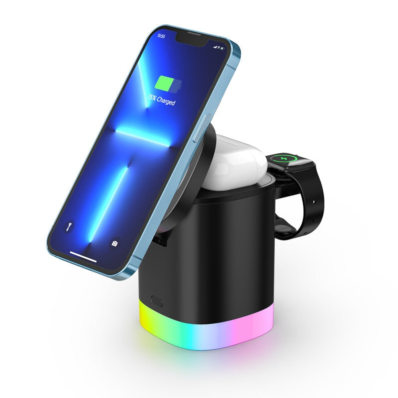 3 em 1 Macsafe Cube Charger Sradle Magnetic Wireless Stand Estação de carregamento rápido para iPhone 14 13 12 Pro Max AirPods Apple Watch