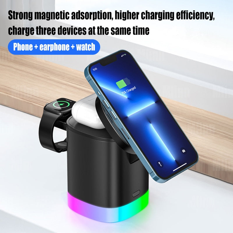 3 em 1 Macsafe Cube Charger Sradle Magnetic Wireless Stand Estação de carregamento rápido para iPhone 14 13 12 Pro Max AirPods Apple Watch