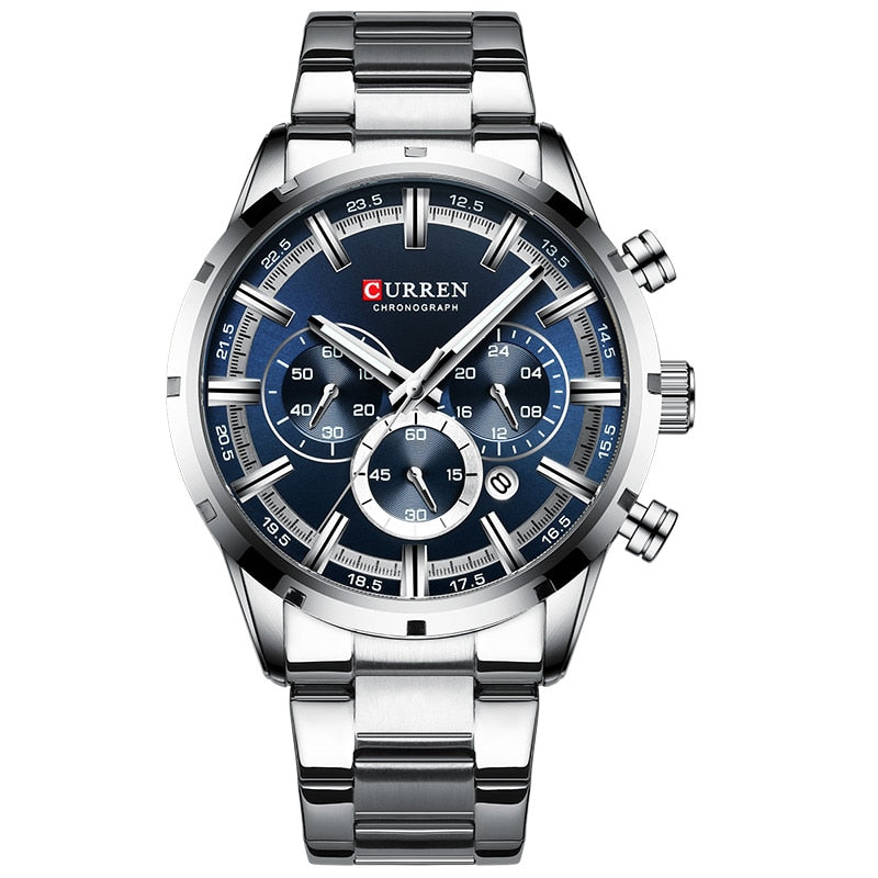 Relógio masculino CURREN Relógios masculinos esportivos de luxo, de quartzo, de aço completo, à prova d'água, cronógrafo, relógio de pulso