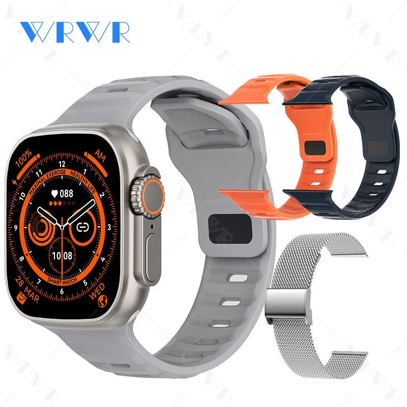 Mais novo relógio inteligente Ultra Series 8 NFC Smartwatch masculino, feminino, chamadas Bluetooth, carregamento sem fio, pulseira fitness, tela HD de 2 polegadas