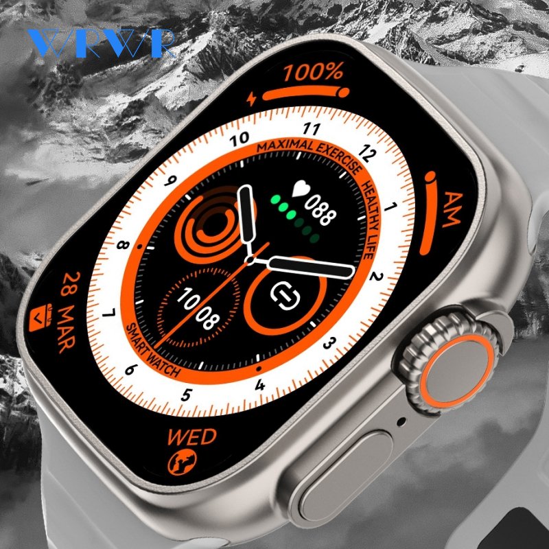 Mais novo relógio inteligente Ultra Series 8 NFC Smartwatch masculino, feminino, chamadas Bluetooth, carregamento sem fio, pulseira fitness, tela HD de 2 polegadas