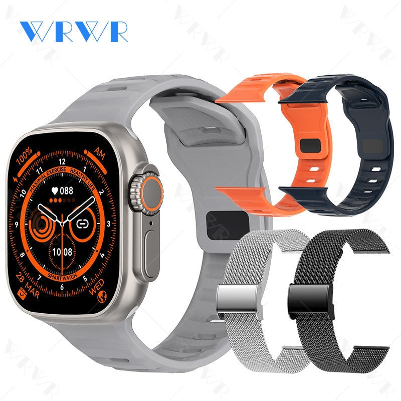 Mais novo relógio inteligente Ultra Series 8 NFC Smartwatch masculino, feminino, chamadas Bluetooth, carregamento sem fio, pulseira fitness, tela HD de 2 polegadas