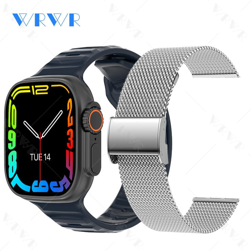 Mais novo relógio inteligente Ultra Series 8 NFC Smartwatch masculino, feminino, chamadas Bluetooth, carregamento sem fio, pulseira fitness, tela HD de 2 polegadas