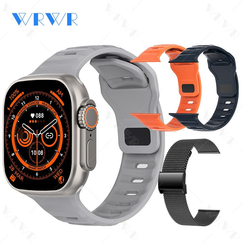 Mais novo relógio inteligente Ultra Series 8 NFC Smartwatch masculino, feminino, chamadas Bluetooth, carregamento sem fio, pulseira fitness, tela HD de 2 polegadas