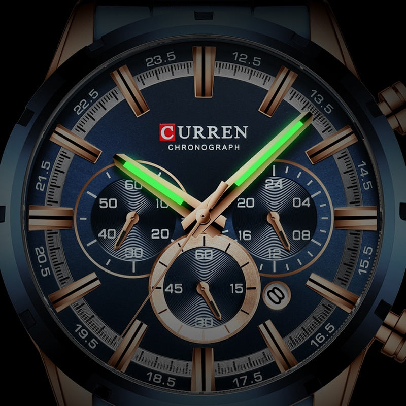Relógio masculino CURREN Relógios masculinos esportivos de luxo, de quartzo, de aço completo, à prova d'água, cronógrafo, relógio de pulso