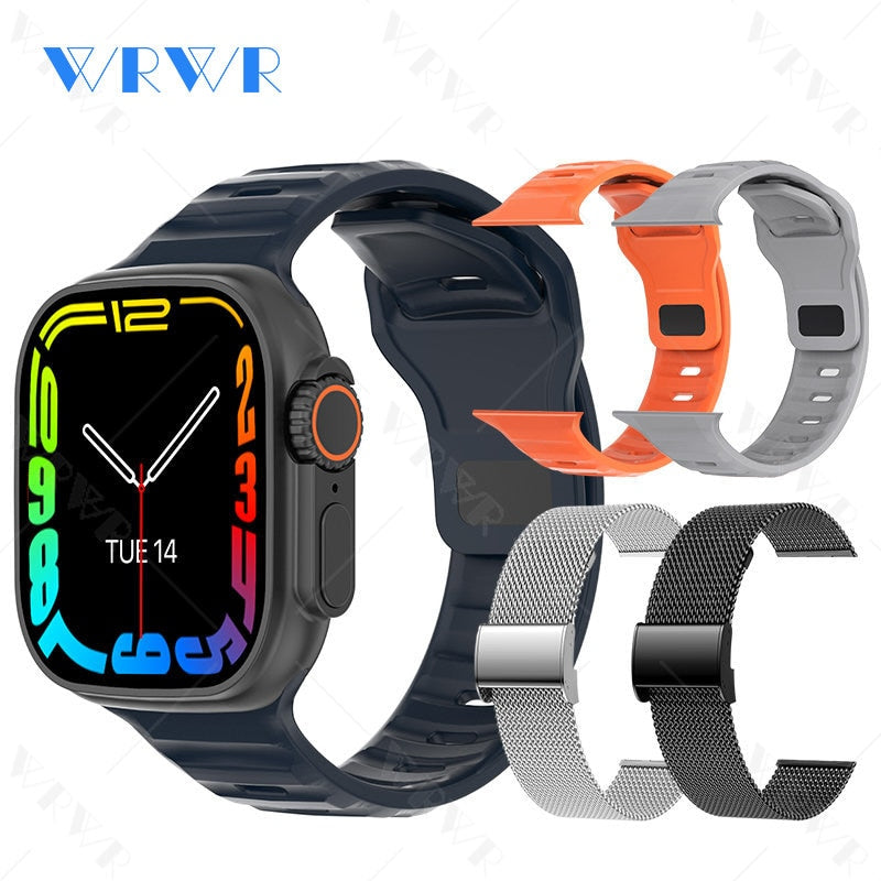 Mais novo relógio inteligente Ultra Series 8 NFC Smartwatch masculino, feminino, chamadas Bluetooth, carregamento sem fio, pulseira fitness, tela HD de 2 polegadas